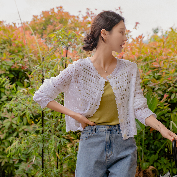 Melo Summer Scotch Punching Knitwear Cardigan