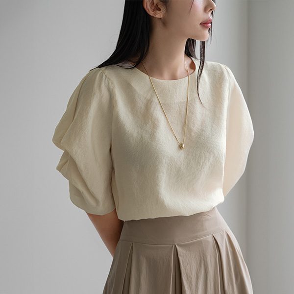 Shirring Sleeves Balloon Blouse