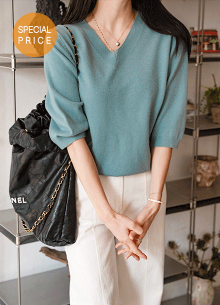 [Special Sale] Matilda V 3/4 sleeve Modal Short-sleeve Knitwear Korea