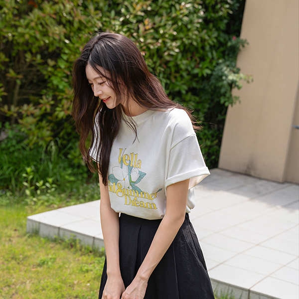 Flower Printed Over Short-sleeve T-shirt
