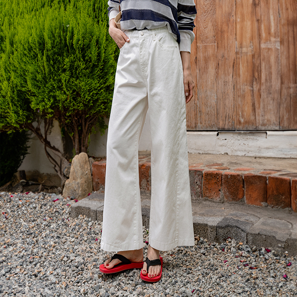 Side Incision Three-quarter Sleeves Cotton Banding Pants