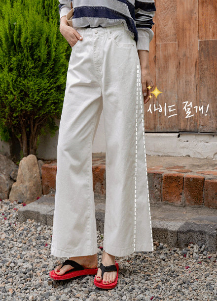 Side Incision Three-quarter Sleeves Cotton Banding Pants Korea