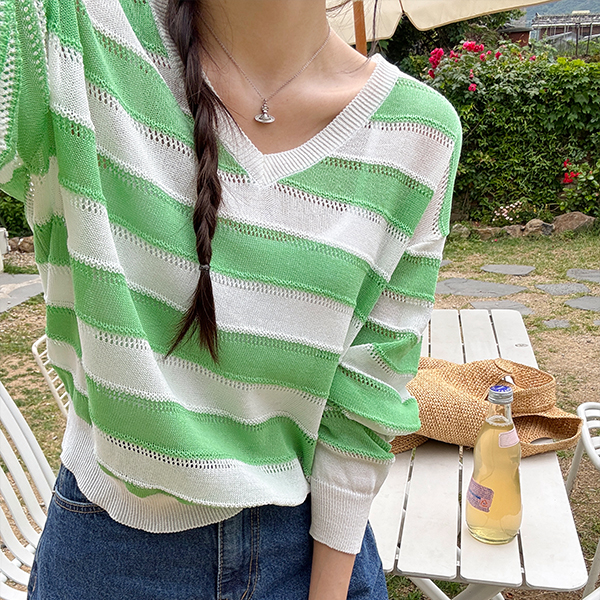 캔디 스카시 horizontal striped Summer Knitwear