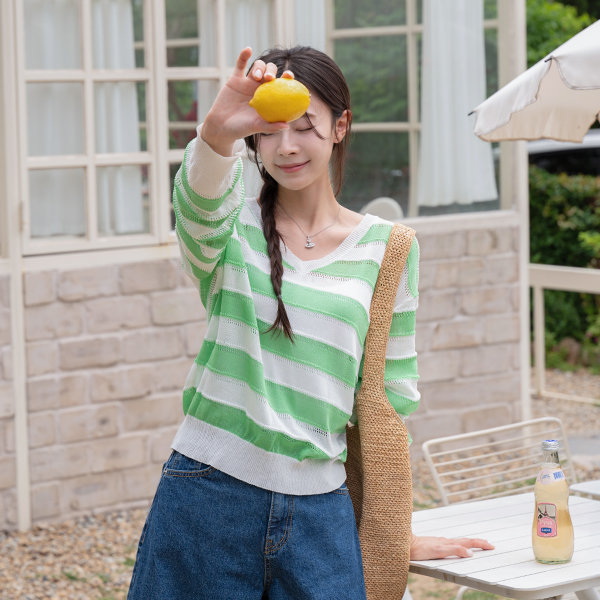캔디 스카시 horizontal striped Summer Knitwear