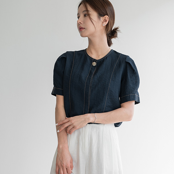 Hidden Button Stitch Linen Blouse