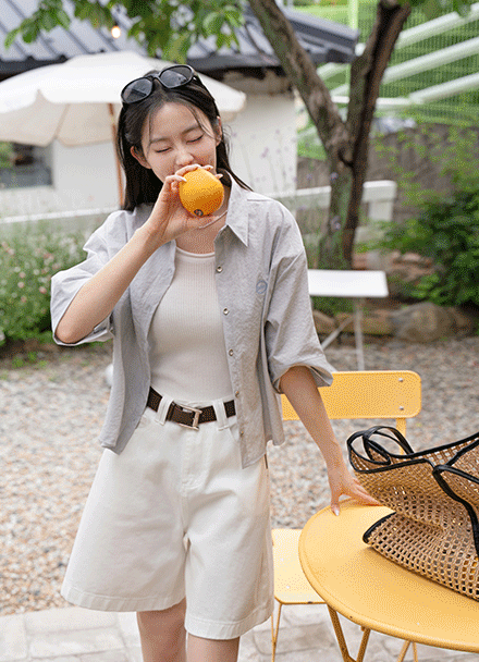 Benny Rustling Silver Button Short-sleeve Shirt Korea