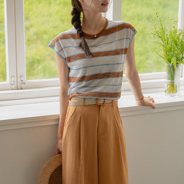 Mui Horizontal Striped Sleeveless Shirts Knitwear