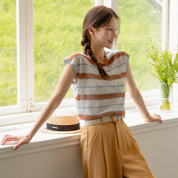 Mui Horizontal Striped Sleeveless Shirts Knitwear