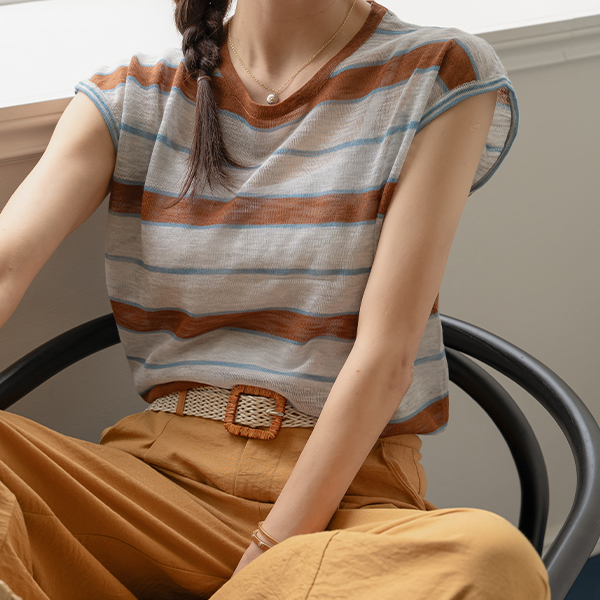 Mui Horizontal Striped Sleeveless Shirts Knitwear