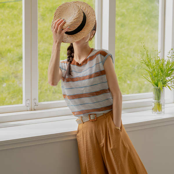 Mui Horizontal Striped Sleeveless Shirts Knitwear