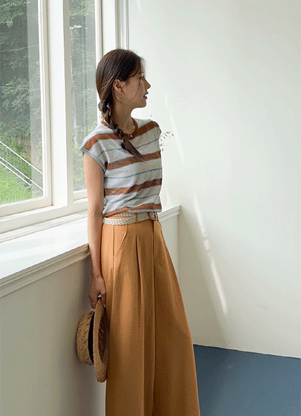 Mui Horizontal Striped Sleeveless Shirts Knitwear Korea