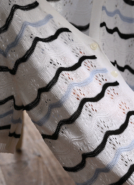 Wave Color Matching Punching Short-sleeve Cardigan Korea