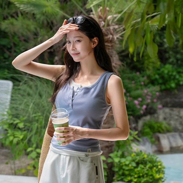 [USYOU] 퍼스널 Slim 버튼 Sleeveless shirts