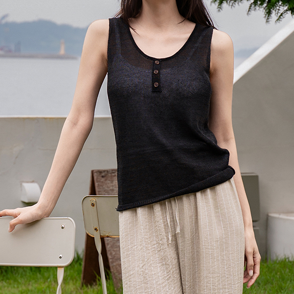무드 버튼 key point 텐셀 Knitwear Sleeveless shirts