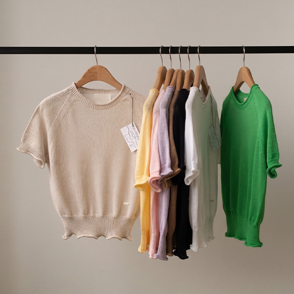 마린다 Linen 롤링 Short-sleeve Knitwear