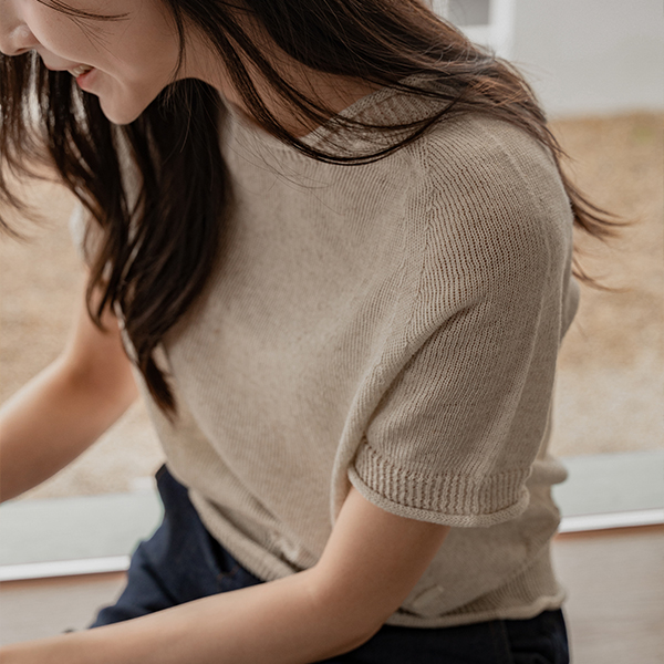 마린다 Linen 롤링 Short-sleeve Knitwear