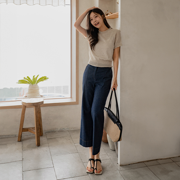마린다 Linen 롤링 Short-sleeve Knitwear