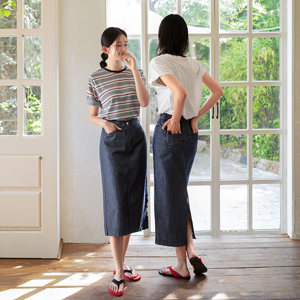 논페이드 Banding Denim Rong skirt