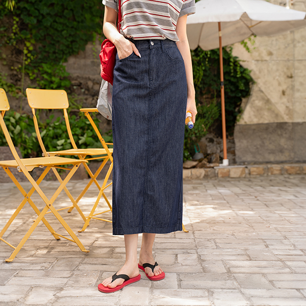 논페이드 Banding Denim Rong skirt