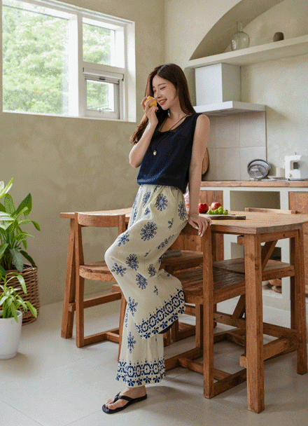 Ethnic Printed Wide Pants Korea