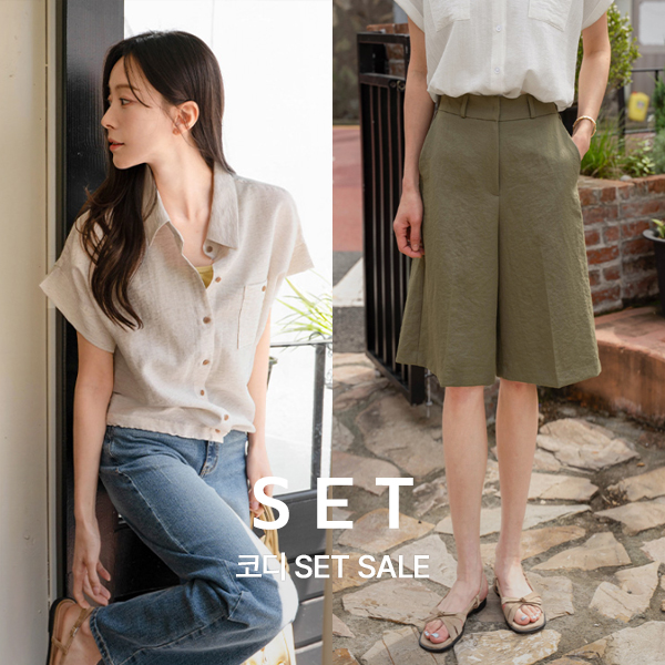 [코디SET] [valyou] 에어핏 버뮤다 Harp Slacks+[valyou] 밑단 string Linen Short-sleeve Shirt