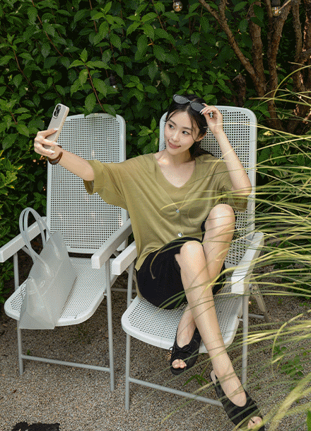 Nico Linen Blend Deep V Cardigan Korea