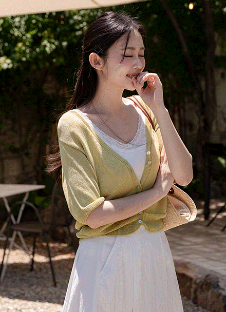 Cool Summer Holgament Short-sleeve Linen Cardigan Korea