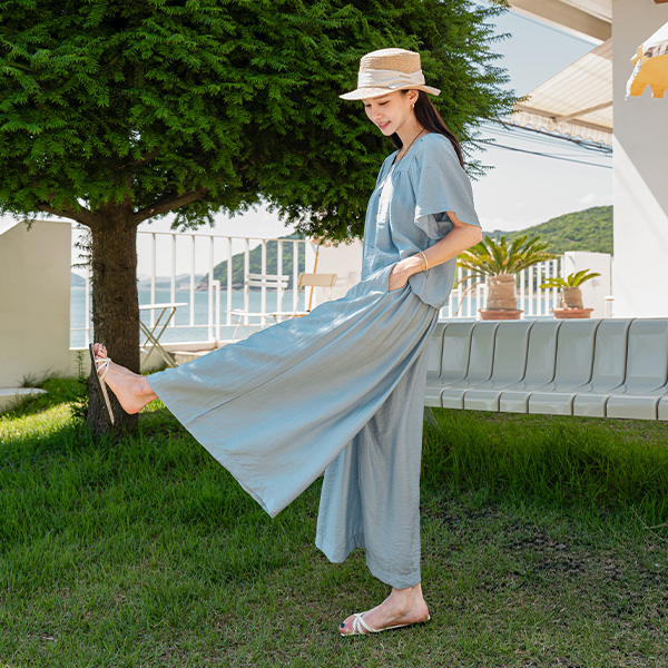Bali Vacation Linen Blouse Pants Set