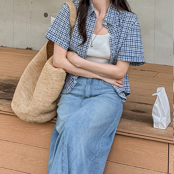 [USYOU] Seersucker Rollup Check Shirt