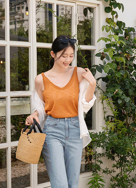 Easy Linen Lace Double-sided Knitwear Sleeveless shirts Korea