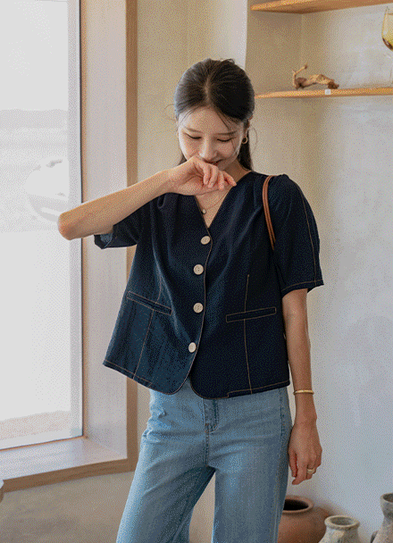 And Office Linen Short-sleeve Jacket Korea