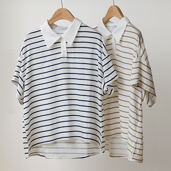 [valyou] Stripe Tencel Collar T-shirt