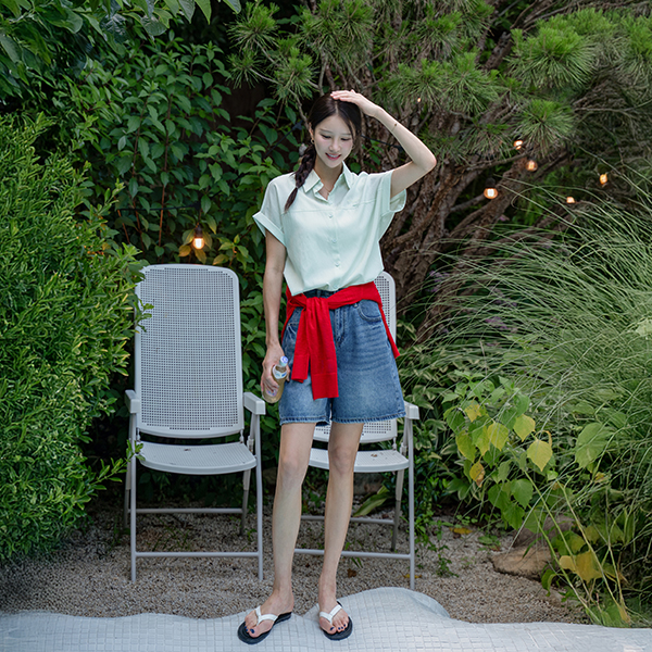 Embroidery Line Cap Sleeve Rollup Shirt