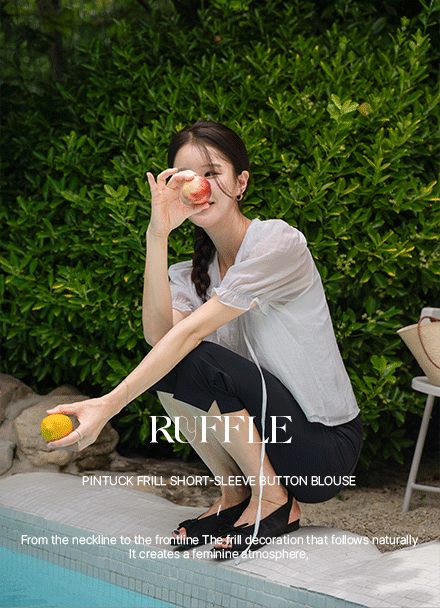 Ruffle Pintuck Frill Short-sleeve Button Blouse Korea