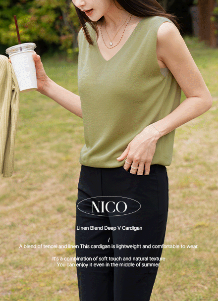 Niko Linen Blend V Sleeveless Shirts Korea