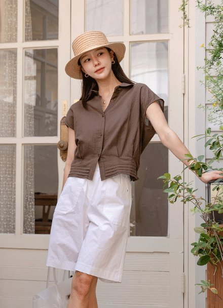 Pintuck Point Cap Sleeve Shirt Korea