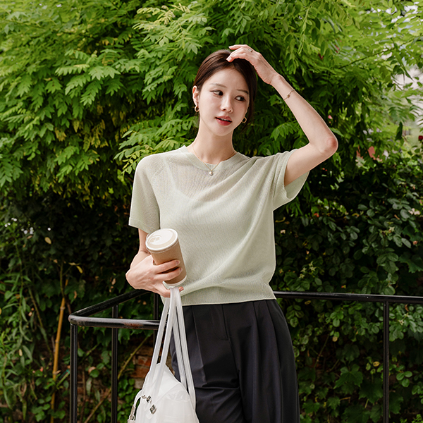 Lyocell Holgament Round Short-sleeve Knitwear