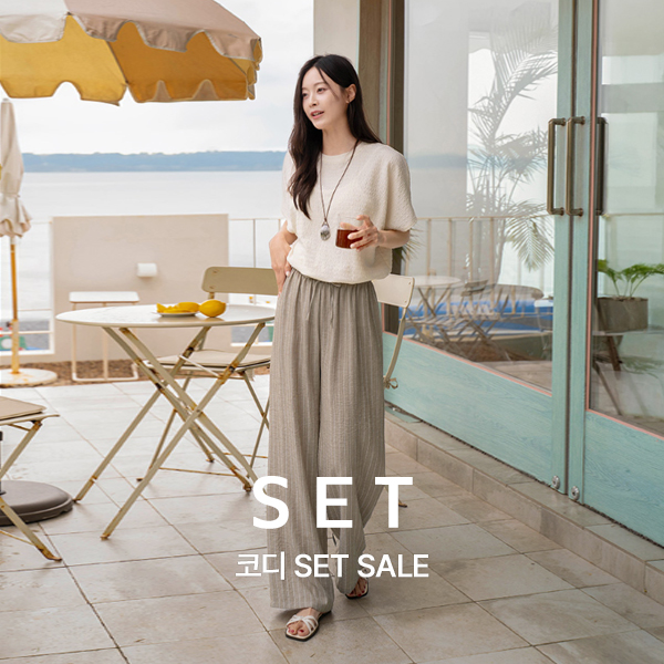 [코디SET] [valyou] 핏블랑 Wrinkle Banding T-shirt+[Special Sale] 쿨썸머 줄지 Banding Pants