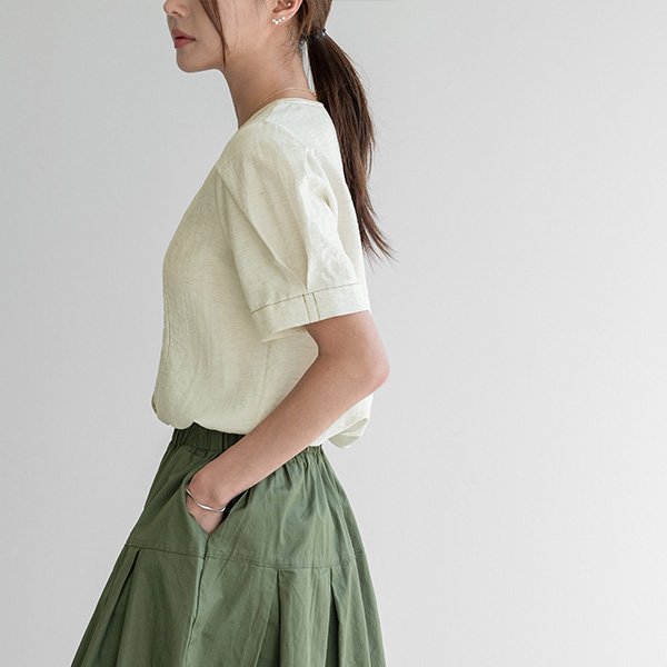 Hidden Button Stitch Linen Blouse