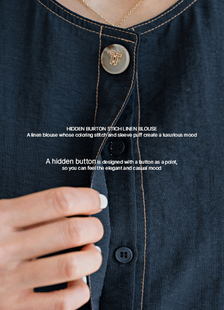 Hidden Button Stitch Linen Blouse Korea