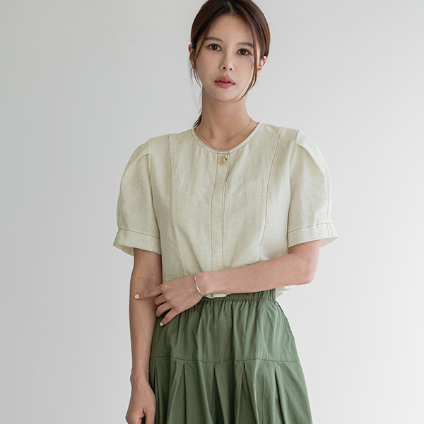 Hidden Button Stitch Linen Blouse