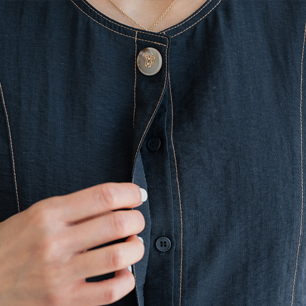 Hidden Button Stitch Linen Blouse