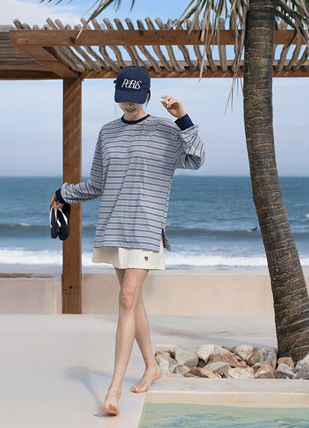 Water Multi Horizontal Striped Rash Guard Korea