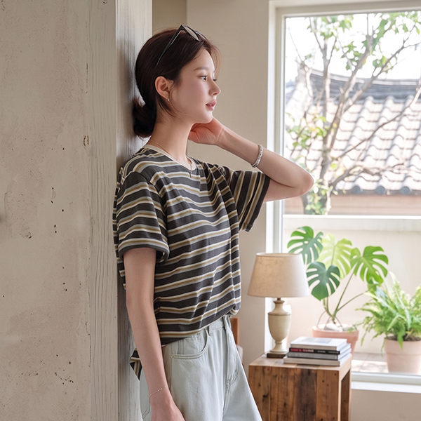 Back Label Multi Horizontal Striped T-shirt