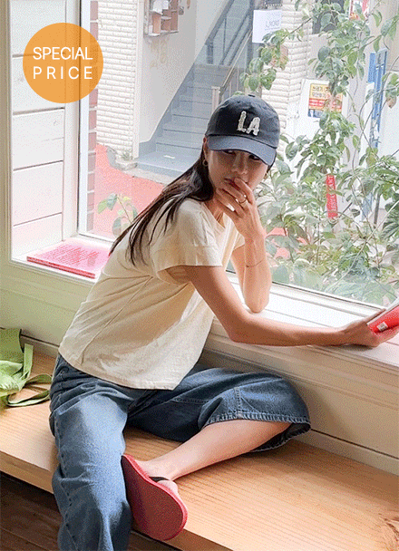 [Special Sale] Pastel Incision Cap Sleeve Cotton T-shirt Korea