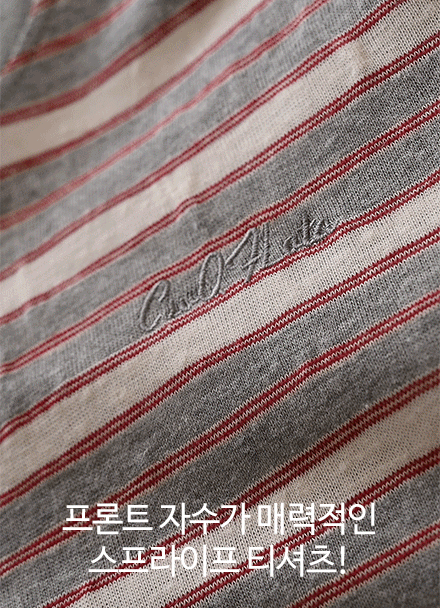 Lettering Embroidery Stripe Span Short-sleeve T-shirt Korea