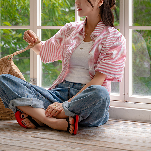 Cool Seersucker Stripe Short-sleeve Shirt