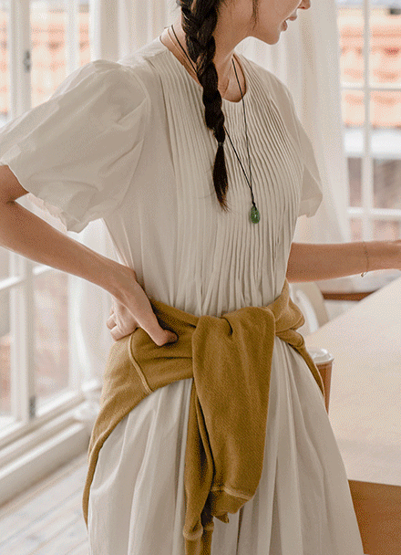 Pintuck Puff Short-sleeve Dress Korea