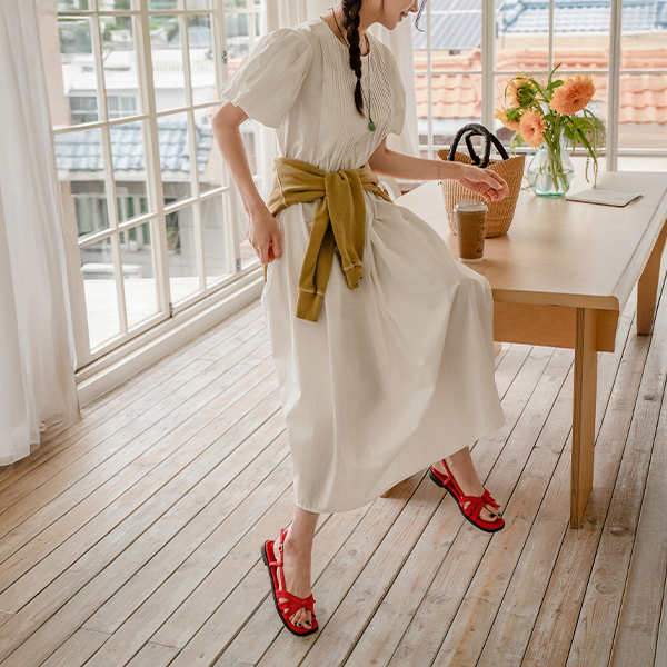 Pintuck Puff Short-sleeve Dress