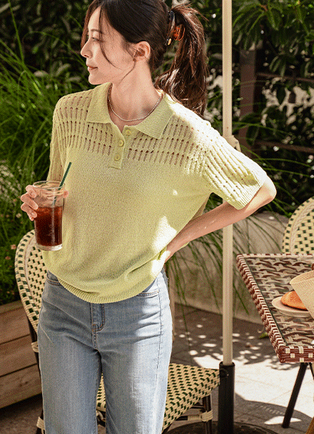 Almond Punching Collar Knitwear Korea